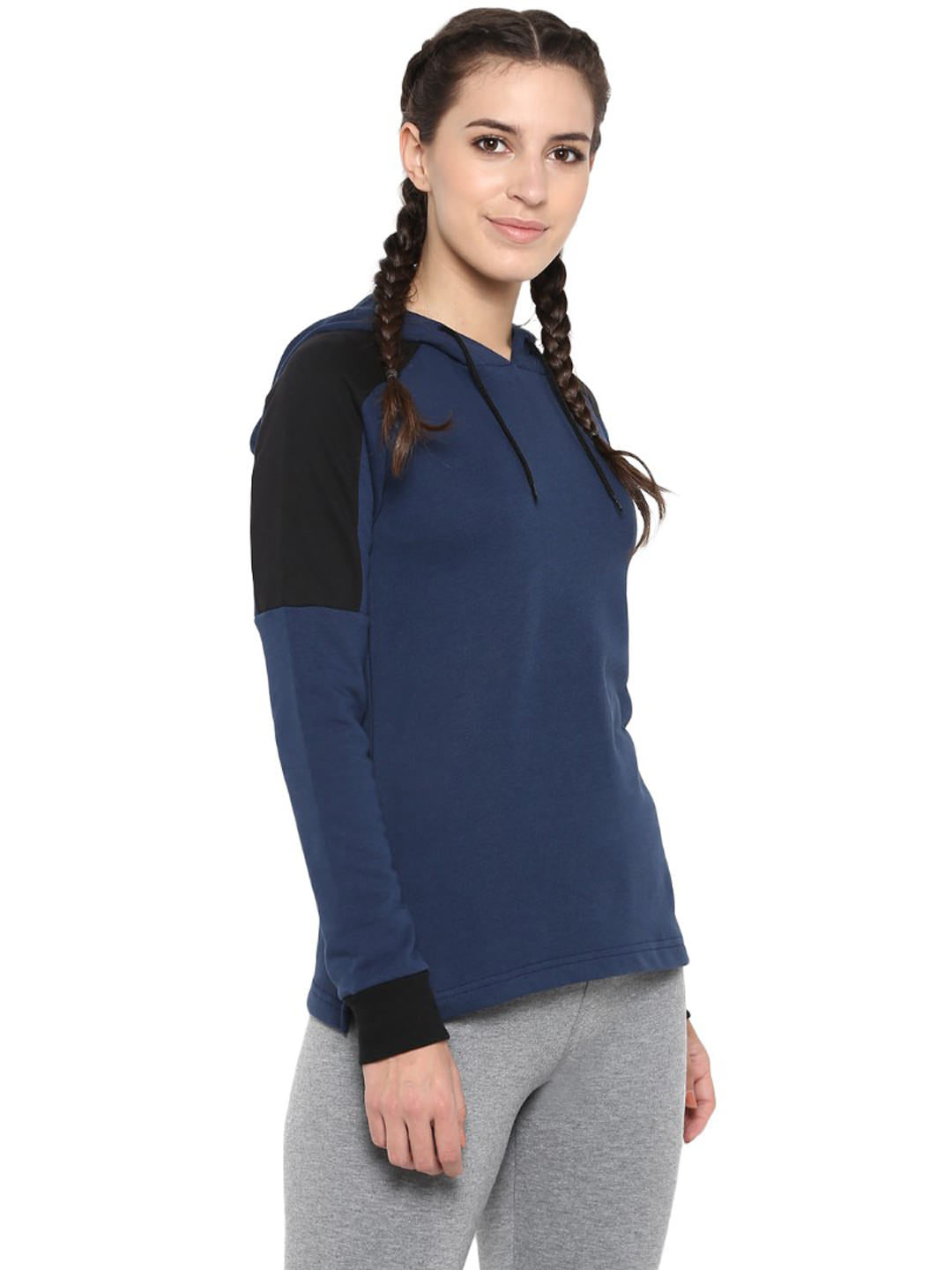 Alcis Women Blue  Black Colourblocked Hooded Sweatshirt