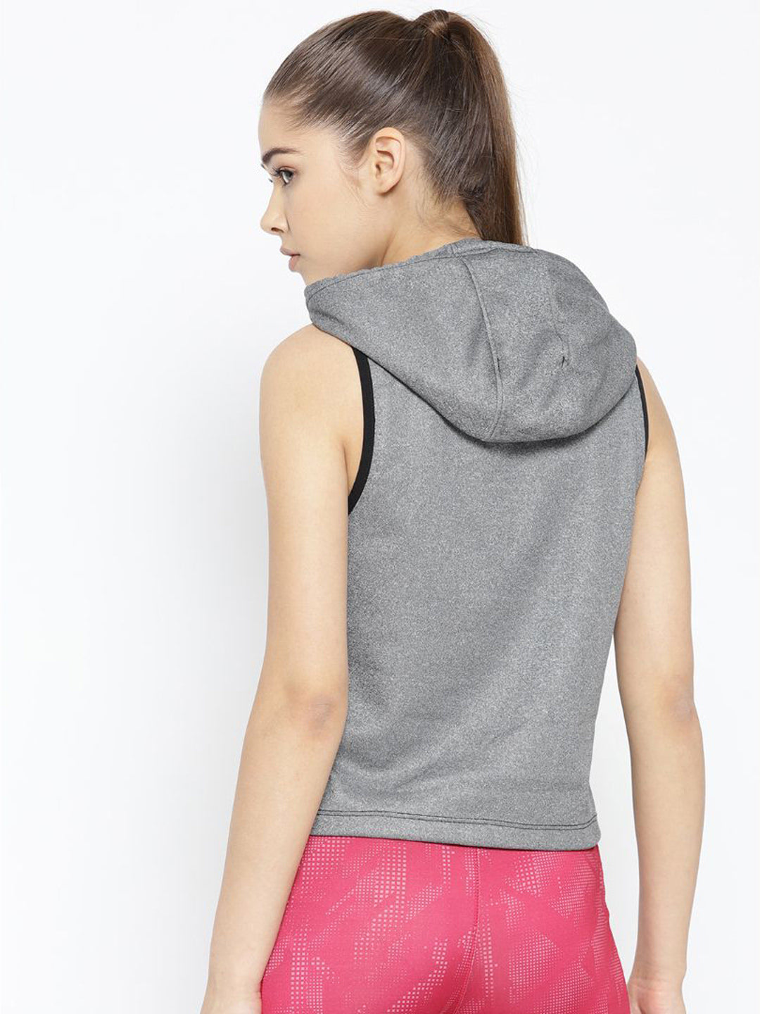 Alcis Women Grey Solid Hooded Sleeveless Sweatshirt