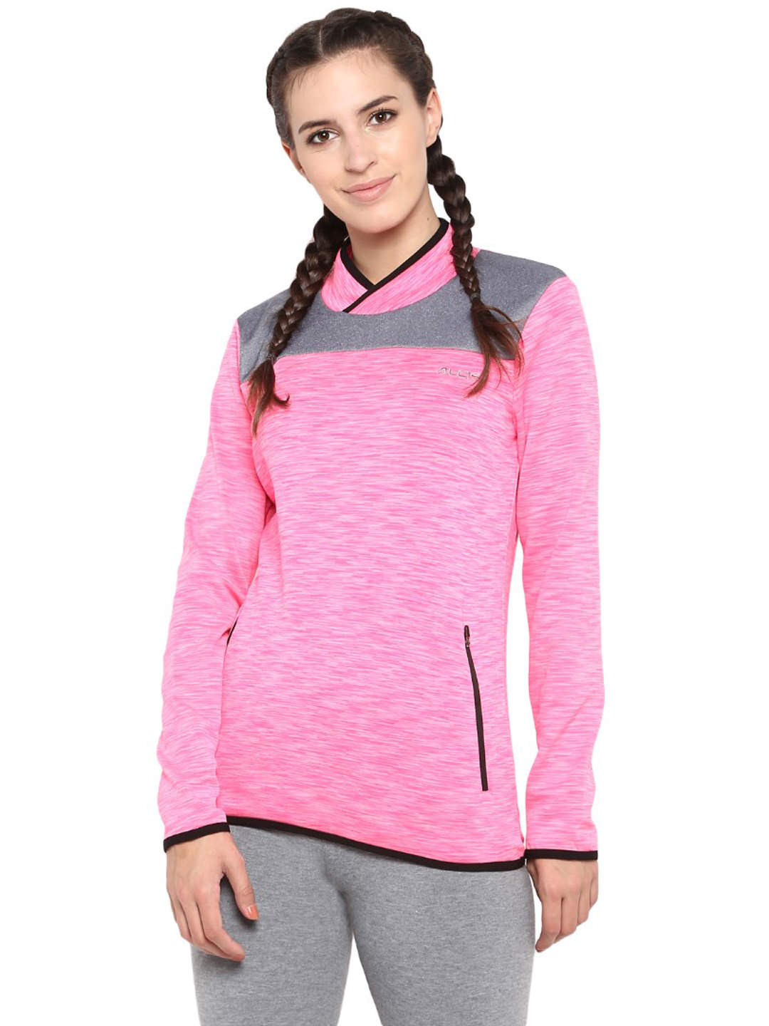 Alcis Women Pink  Grey Colourblocked Sweatshirt