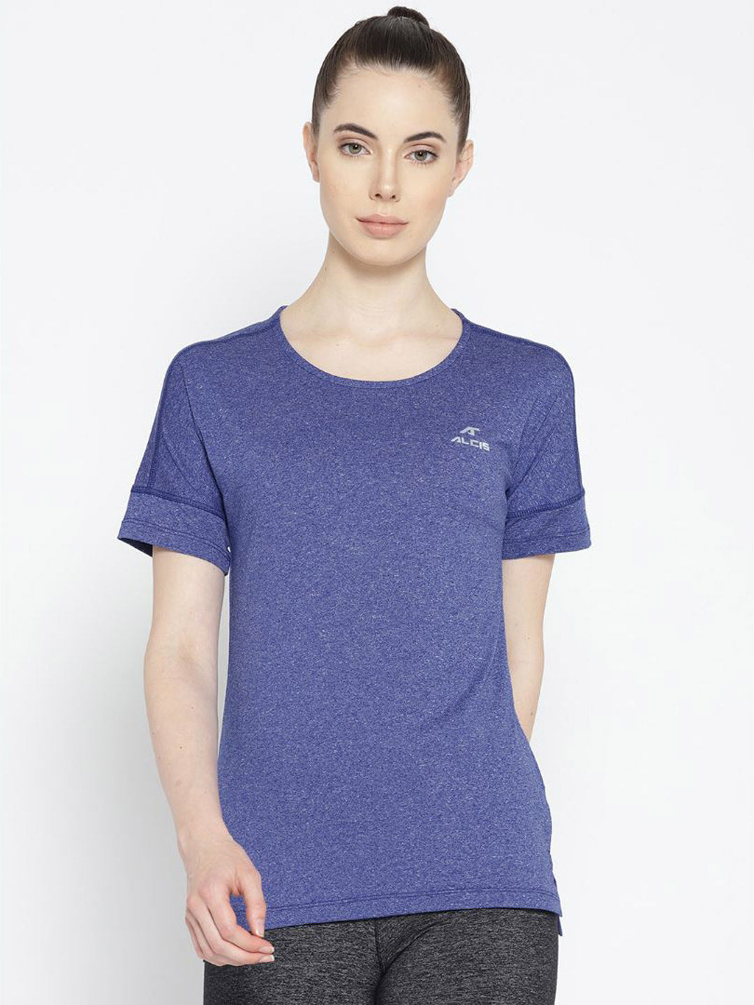Alcis Women Blue Solid Round Neck Training T-shirt