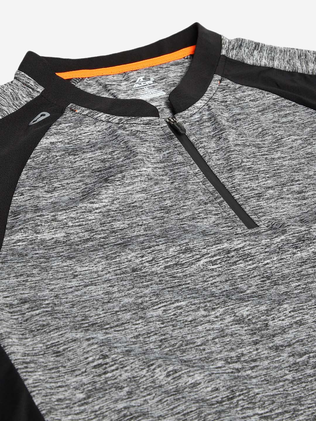 Alcis Men Charcoal Grey Solid Mandarin Collar Sports T-shirt
