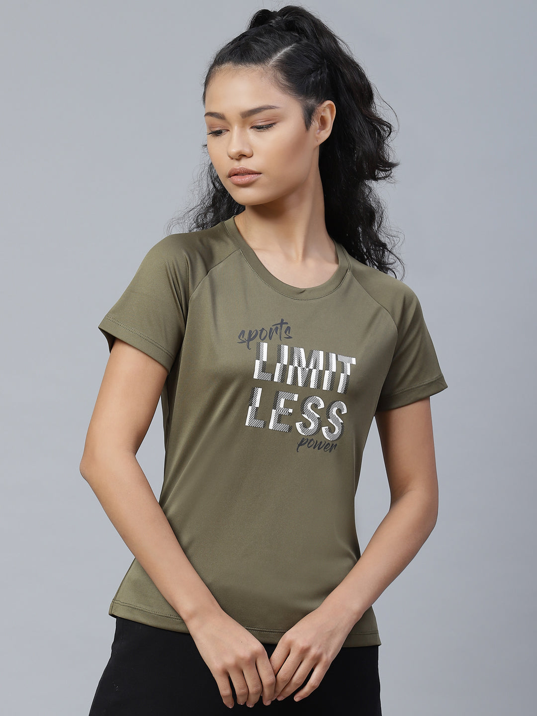 Alcis Women Olive Green Printed Round Neck T-shirt