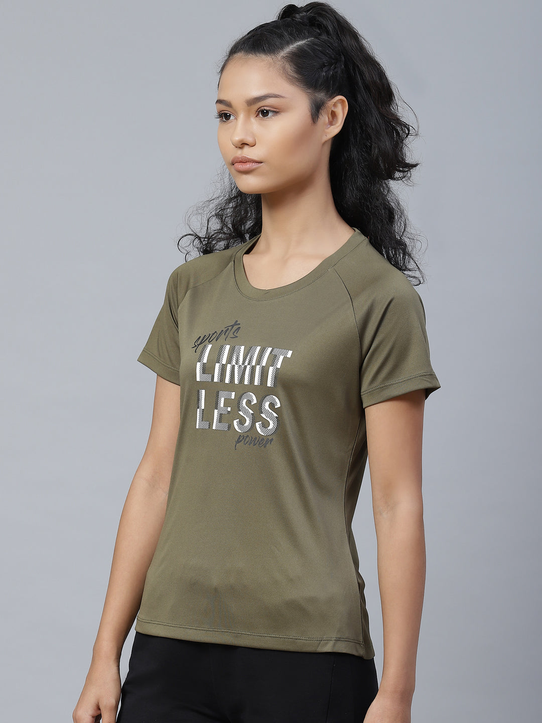Alcis Women Olive Green Printed Round Neck T-shirt