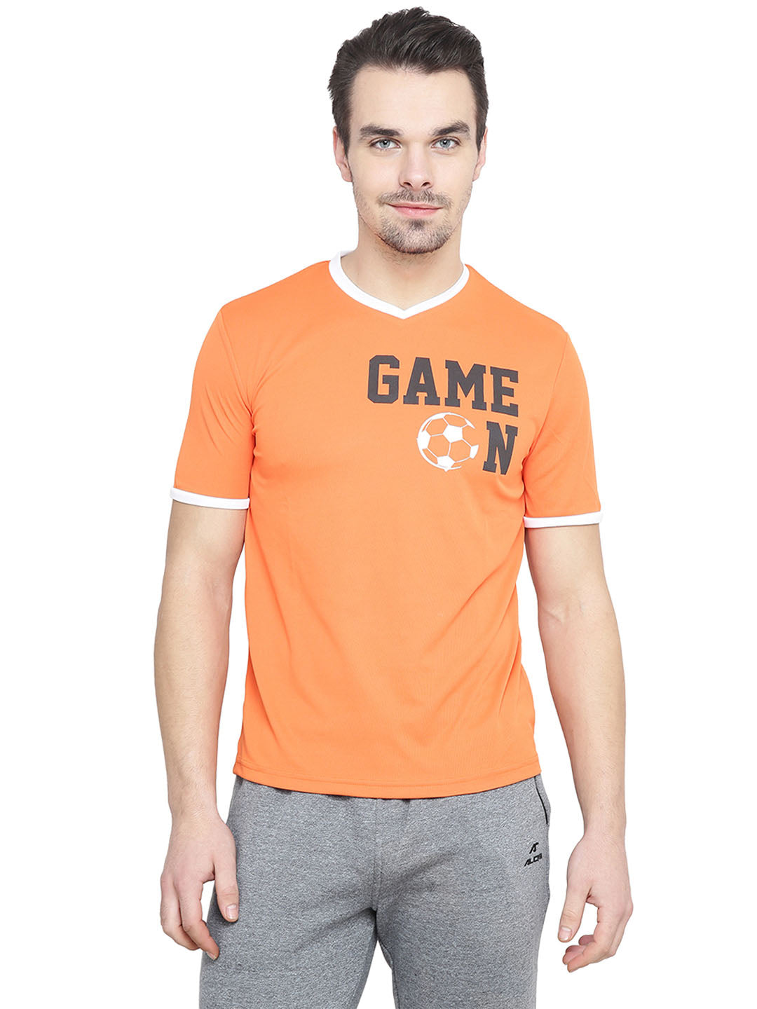 Alcis Men Orange Printed V-Neck T-shirt