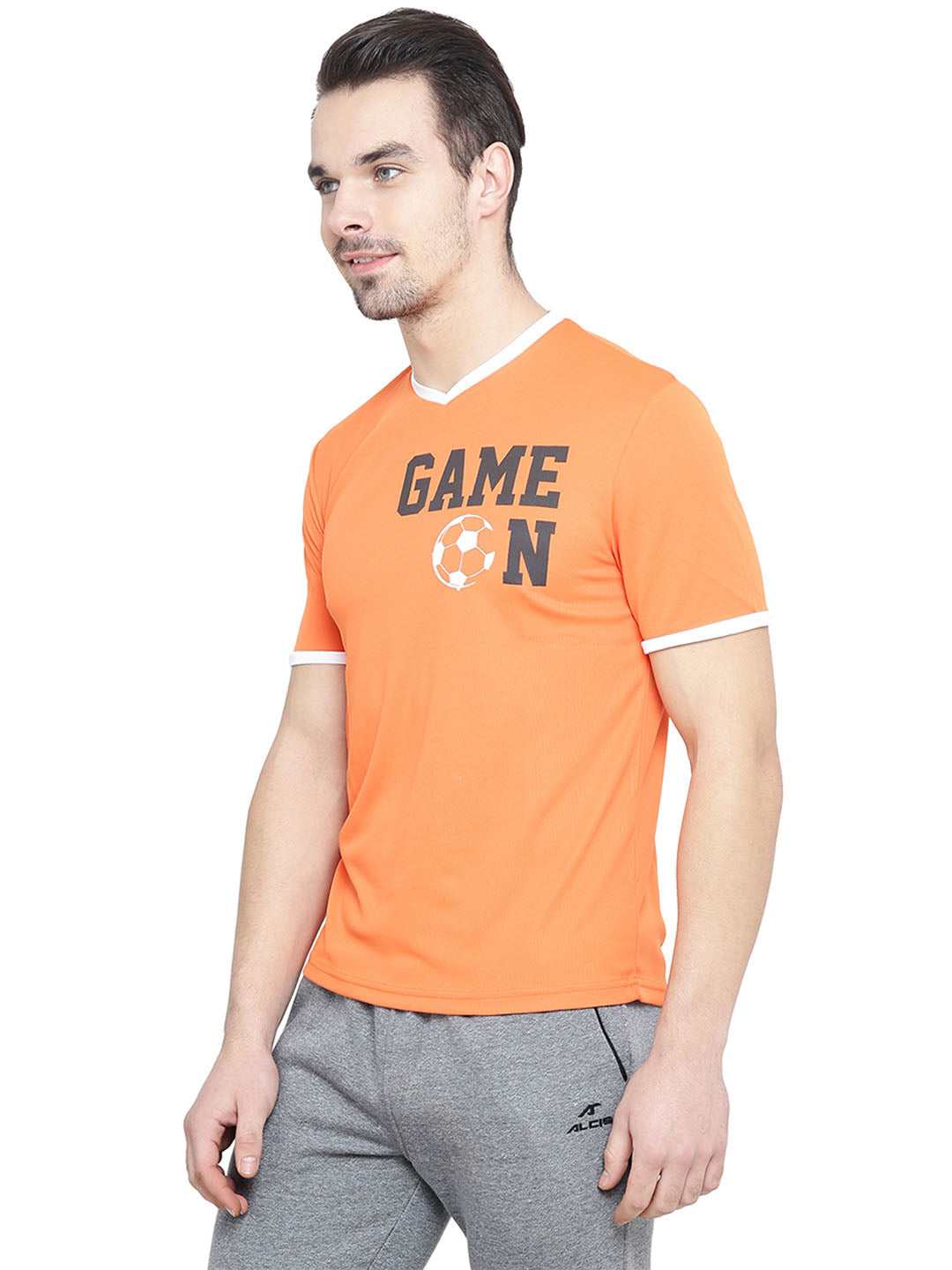 Alcis Men Orange Printed V-Neck T-shirt