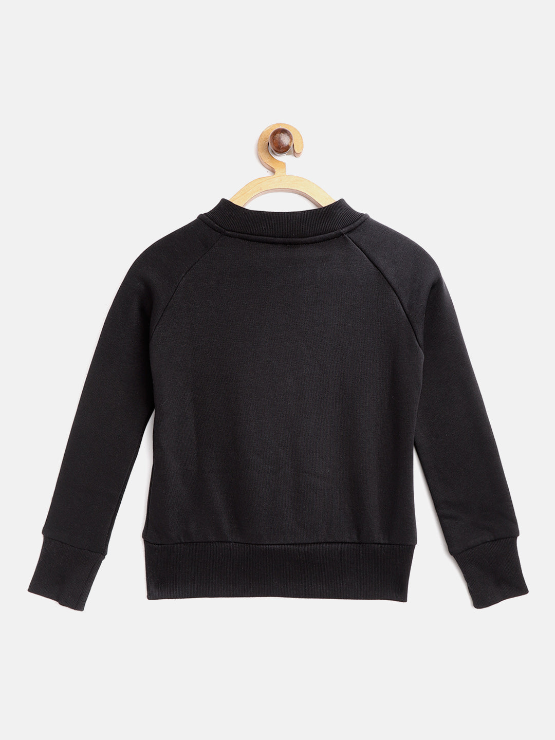 Alcis Girls Black Solid Sweatshirt with Embroidered Detail