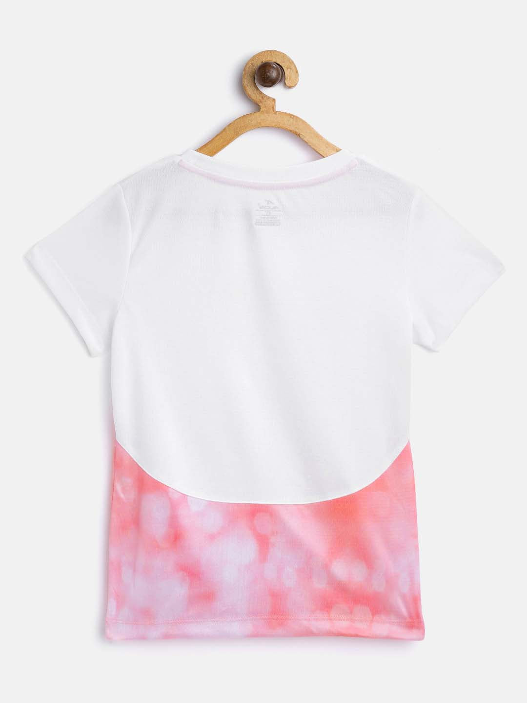 Alcis Girls Pink  White Printed Round Neck Running T-shirt