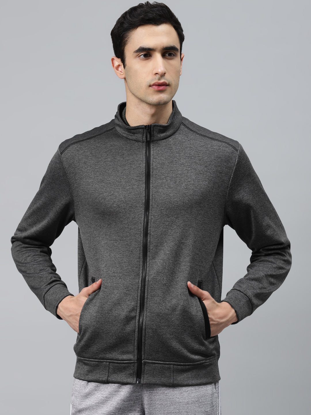 Alcis Men Charcoal Grey Solid Sporty Jacket