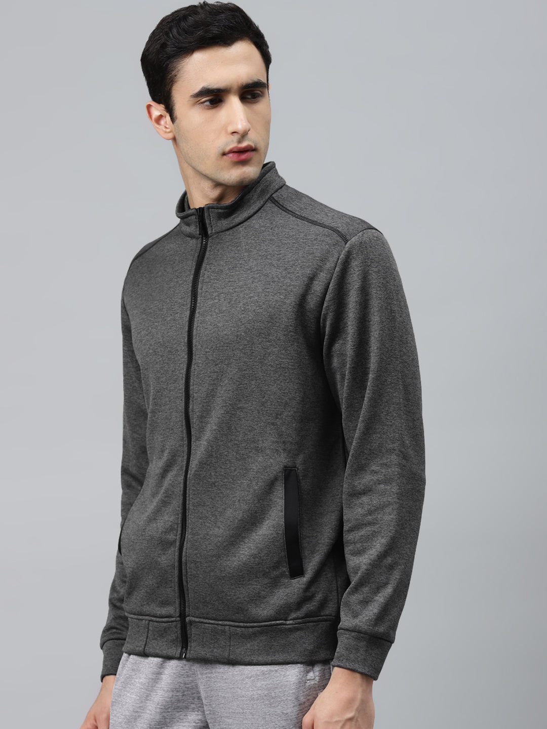 Alcis Men Charcoal Grey Solid Sporty Jacket