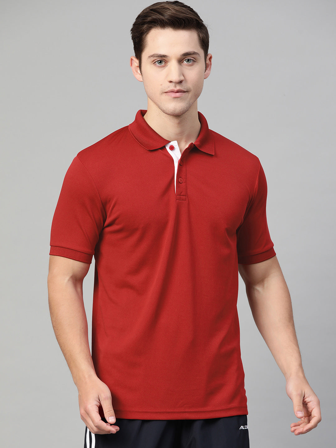 Alcis Men Red Solid Polo Collar T-shirt