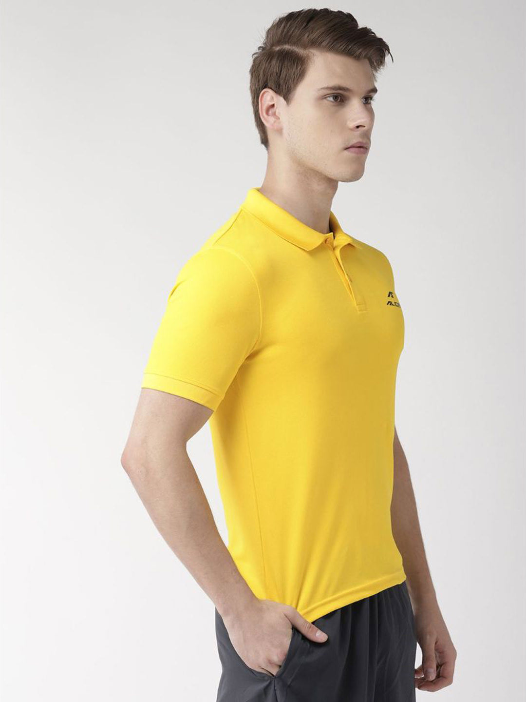 Alcis Men Yellow Solid Polo Collar Sports T-shirt