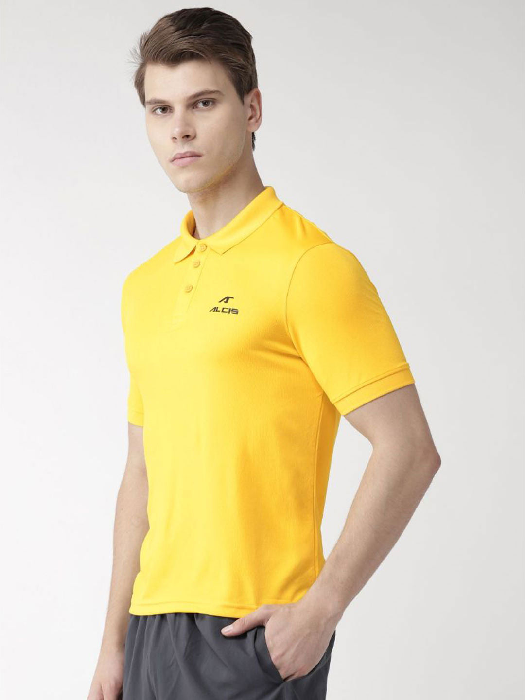 Alcis Men Yellow Solid Polo Collar Sports T-shirt