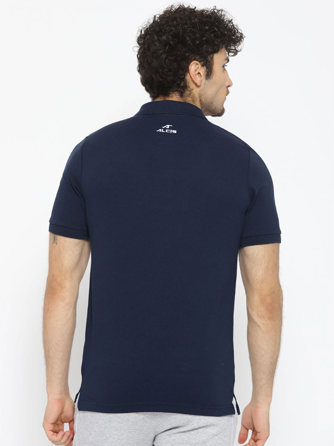 Alcis Men Navy Blue Solid Polo Collar T-shirt
