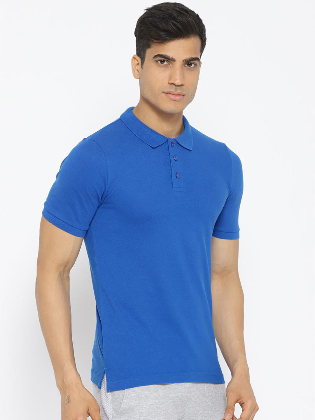 Alcis Men Blue Solid Polo Collar T-shirt