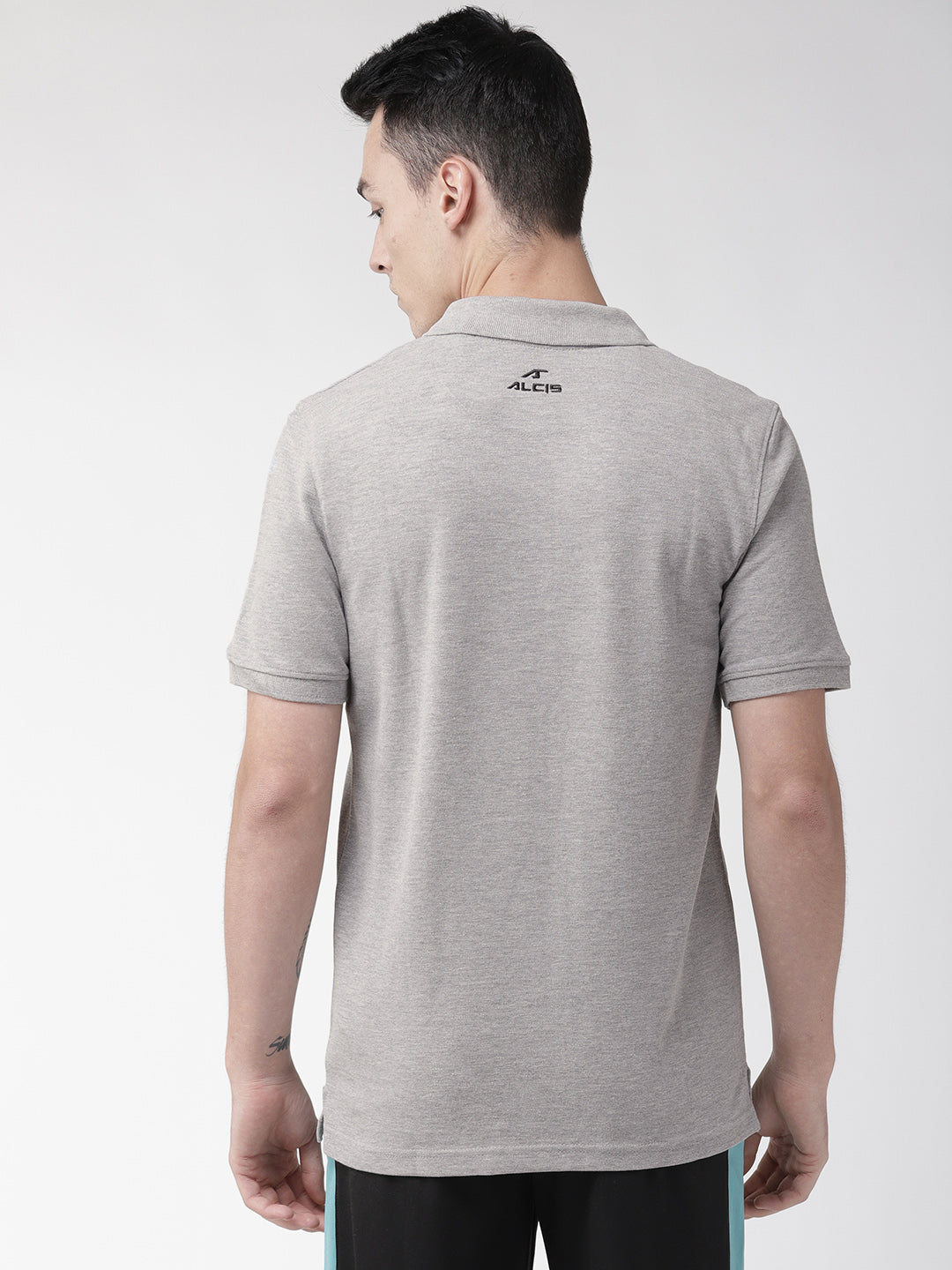Alcis Men Grey Melange Solid Polo Collar Training T-shirt