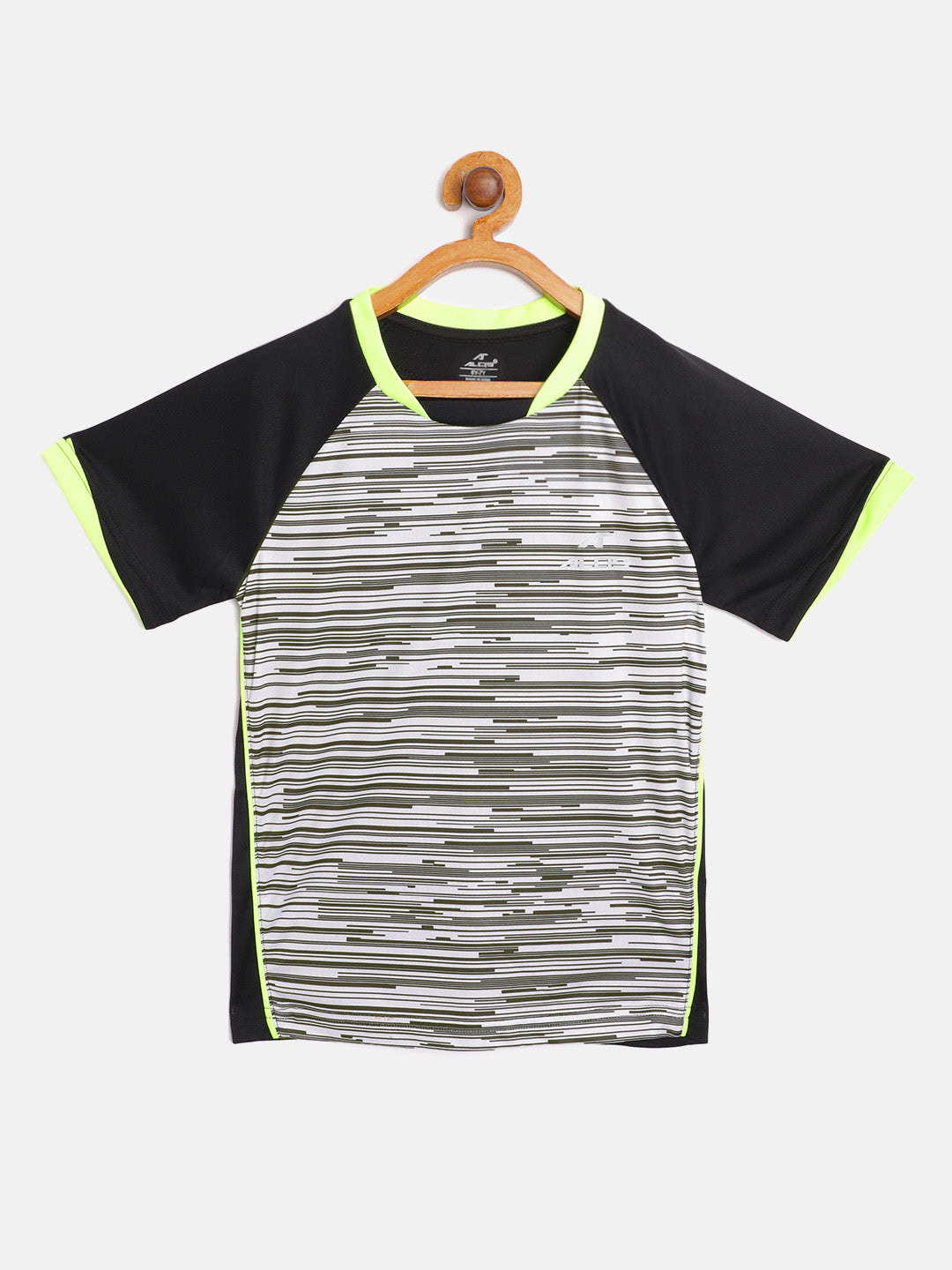 Alcis Boys Black  White Striped Round Neck Antimicrobial Sustainable T-shirt
