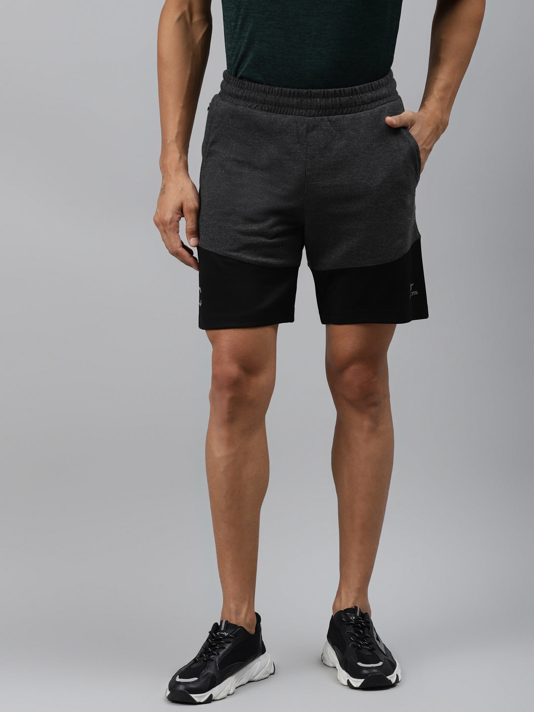 Alcis Men Black  Charcoal Grey Colourblocked Slim Fit Sports Shorts
