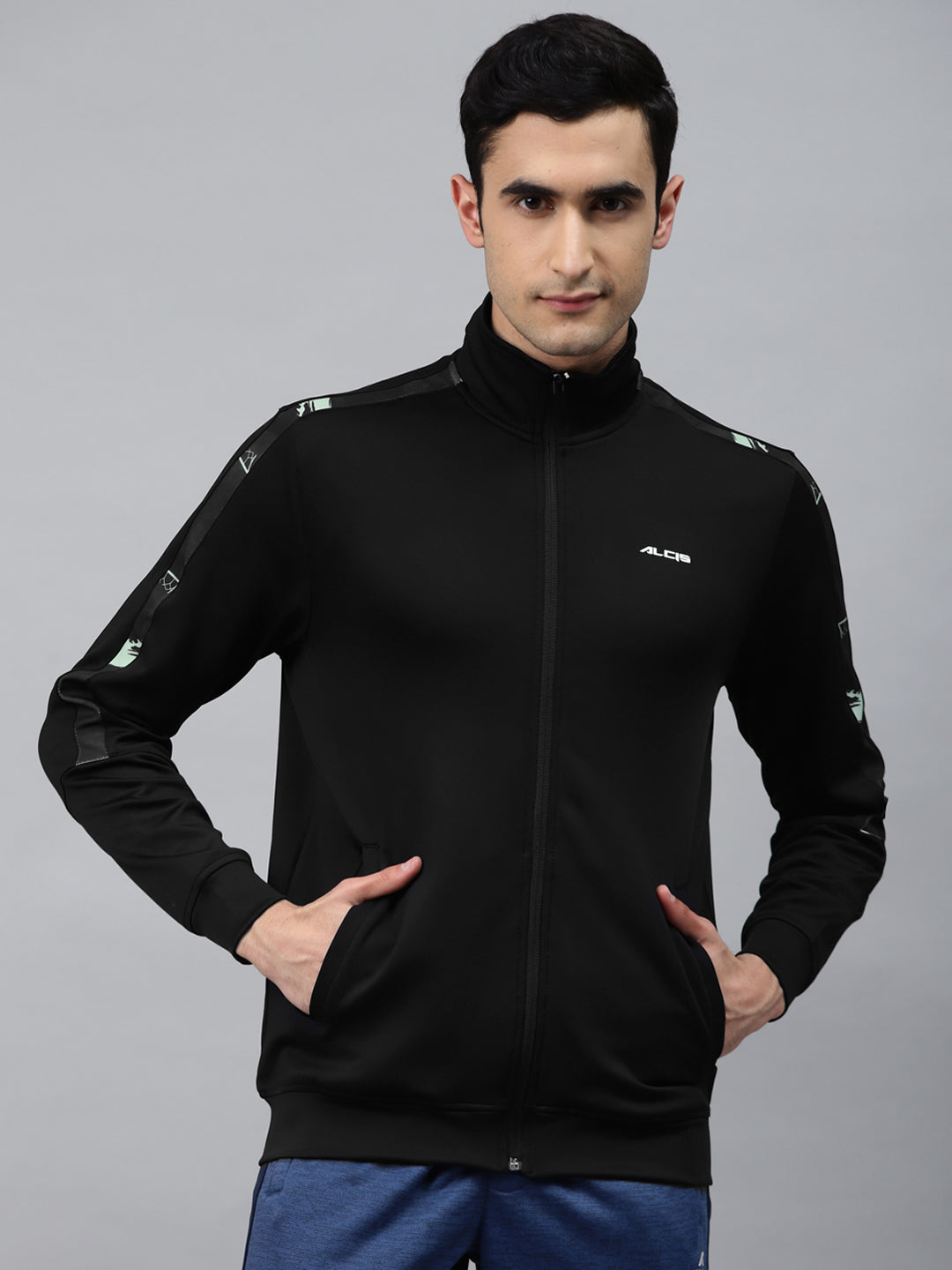 Alcis Men Black Solid Front-Open Sweatshirt