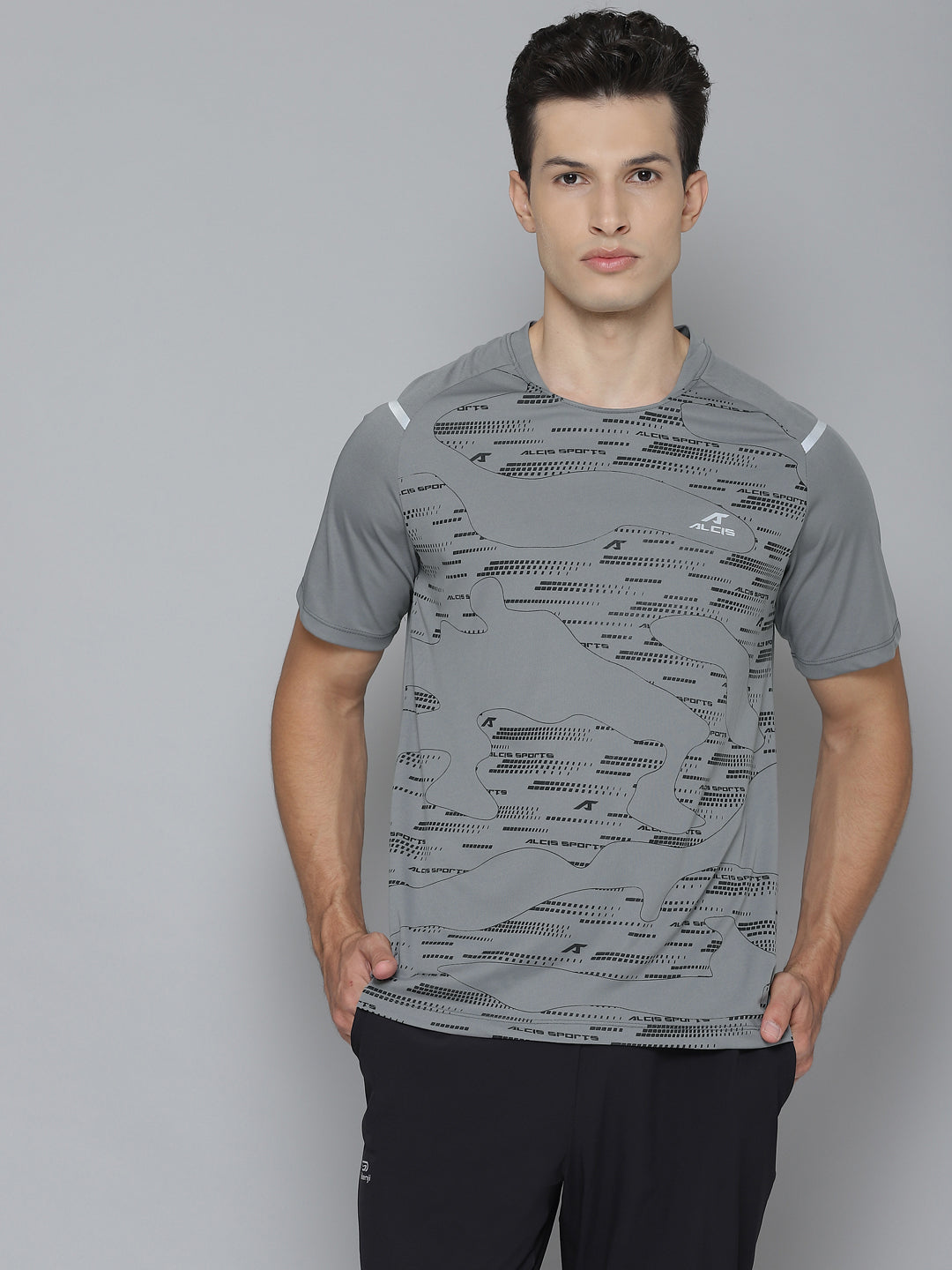 Alcis Men Self Design Grey Tshirts