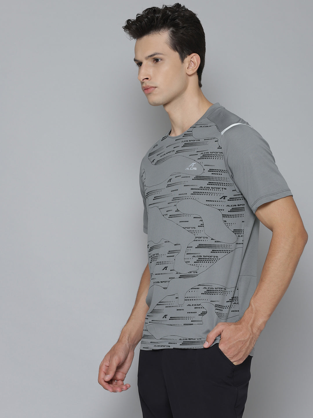 Alcis Men Self Design Grey Tshirts