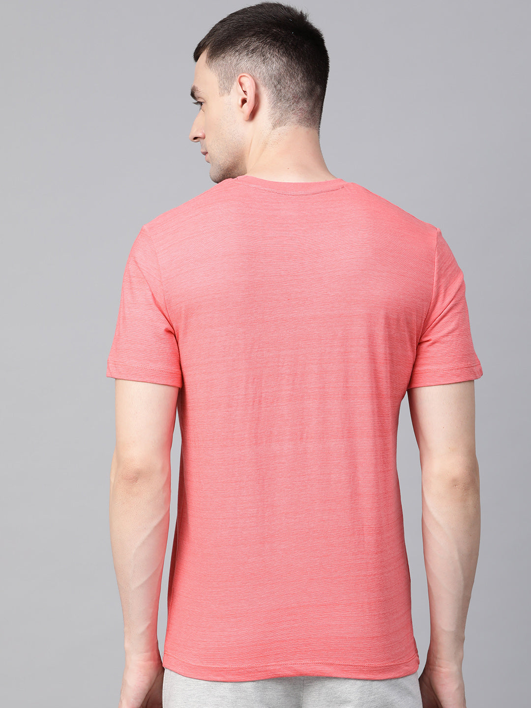 Alcis Men Coral  Pink  Navy Blue Printed Round Neck T-shirt
