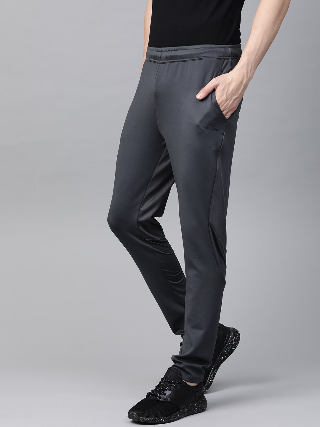 Alcis Men Charcoal Grey Solid Running Track Pants