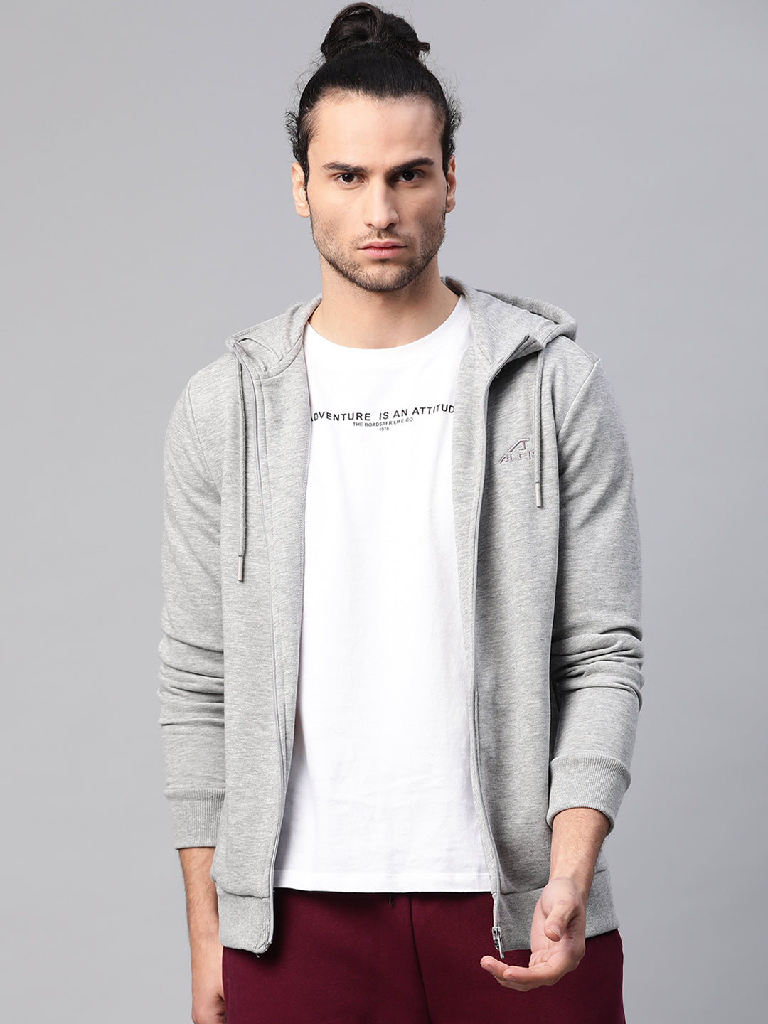 Alcis Men Solid Grey Melange Sweatshirts