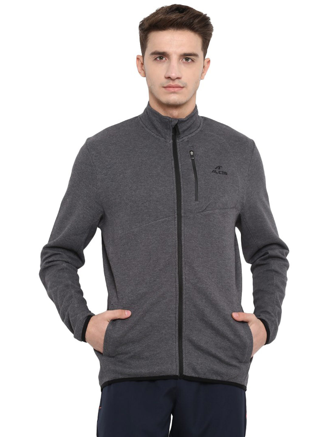 Alcis Men Charcoal Grey Antimicrobial Sporty Jacket