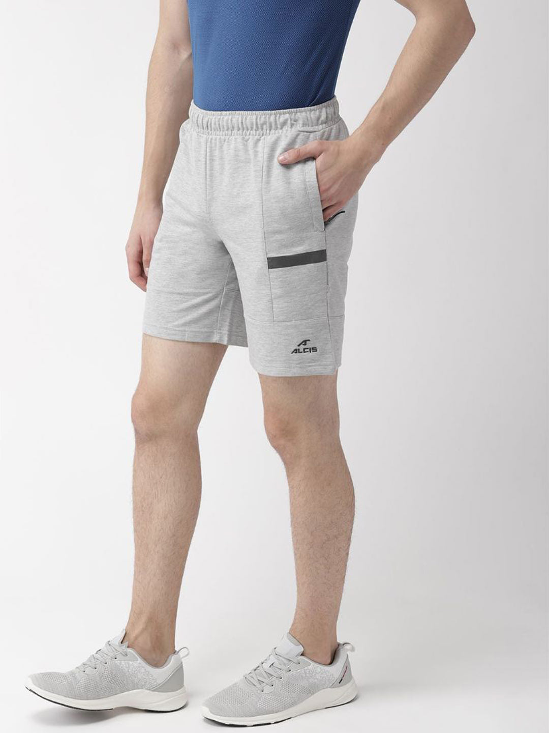 Alcis Men Grey Melange Solid Sports Shorts