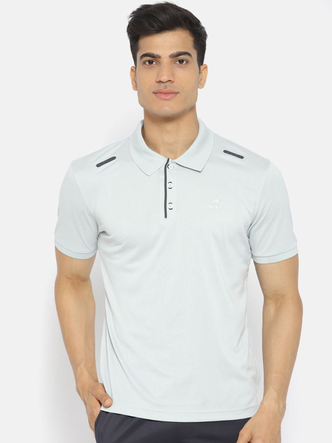 Alcis Men Grey Solid Polo Collar T-shirt