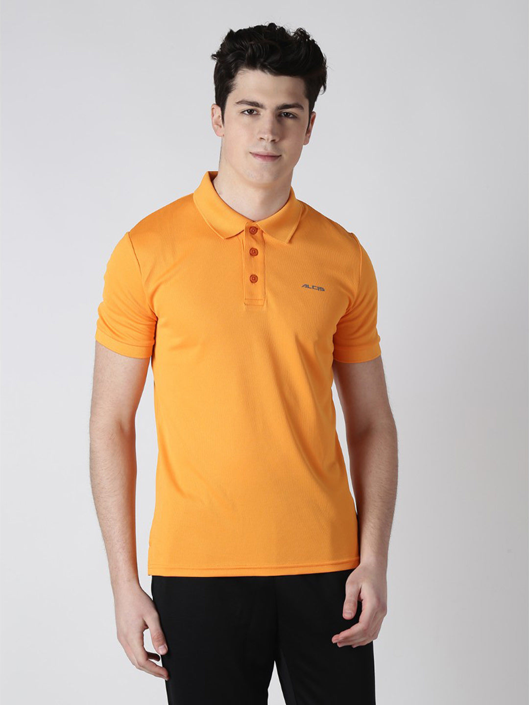 Alcis Men Orange Solid Polo Collar T-shirt