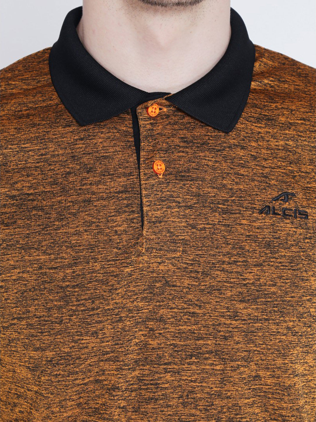 Alcis Men Orange  Black Melange Solid Polo Collar T-shirt
