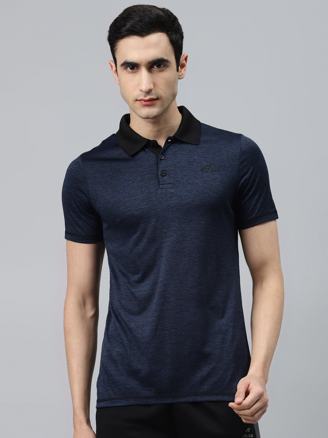 Alcis Men Navy Blue Solid Slim Fit Polo Collar T-shirt