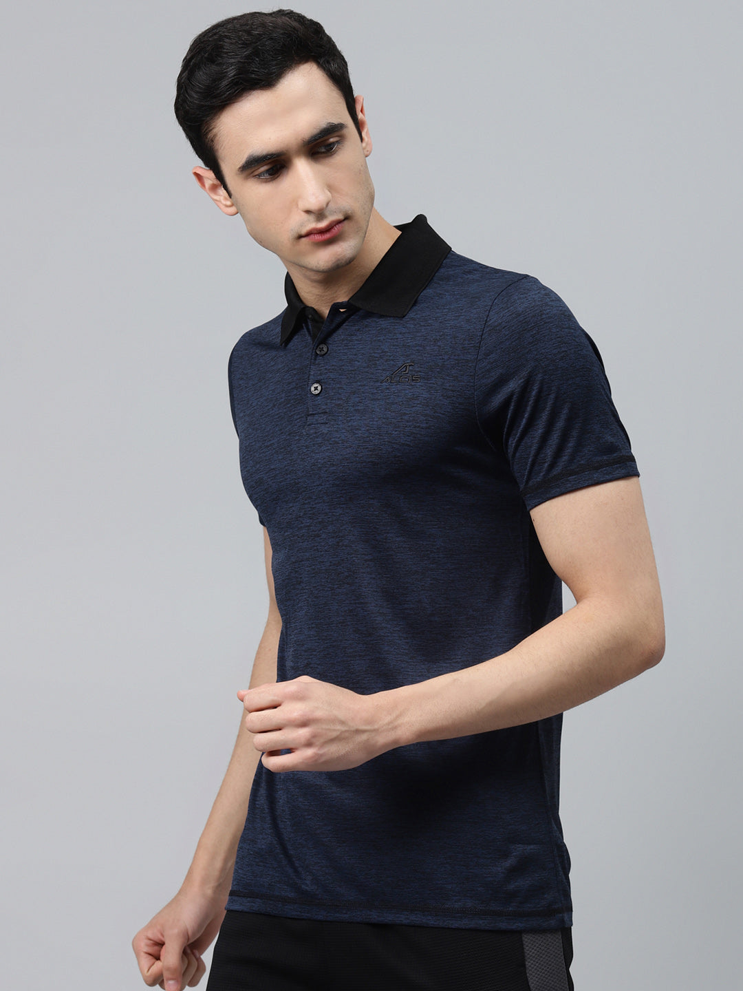 Alcis Men Navy Blue Solid Slim Fit Polo Collar T-shirt
