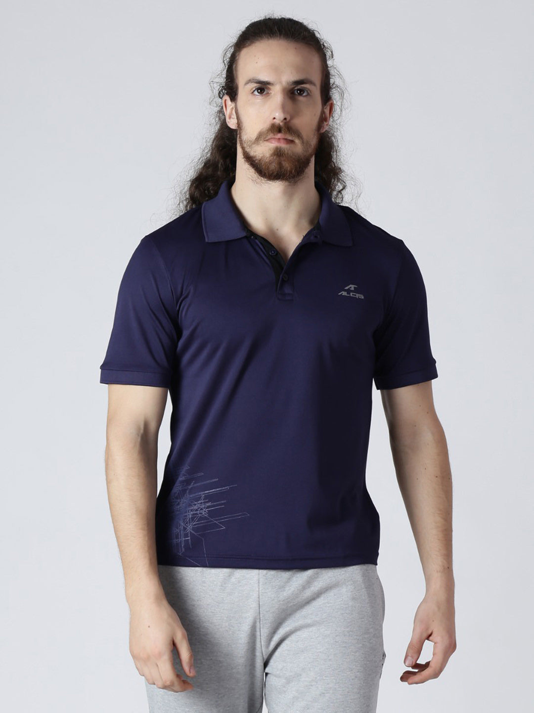 Alcis Men Navy Blue Printed Polo Collar T-shirt