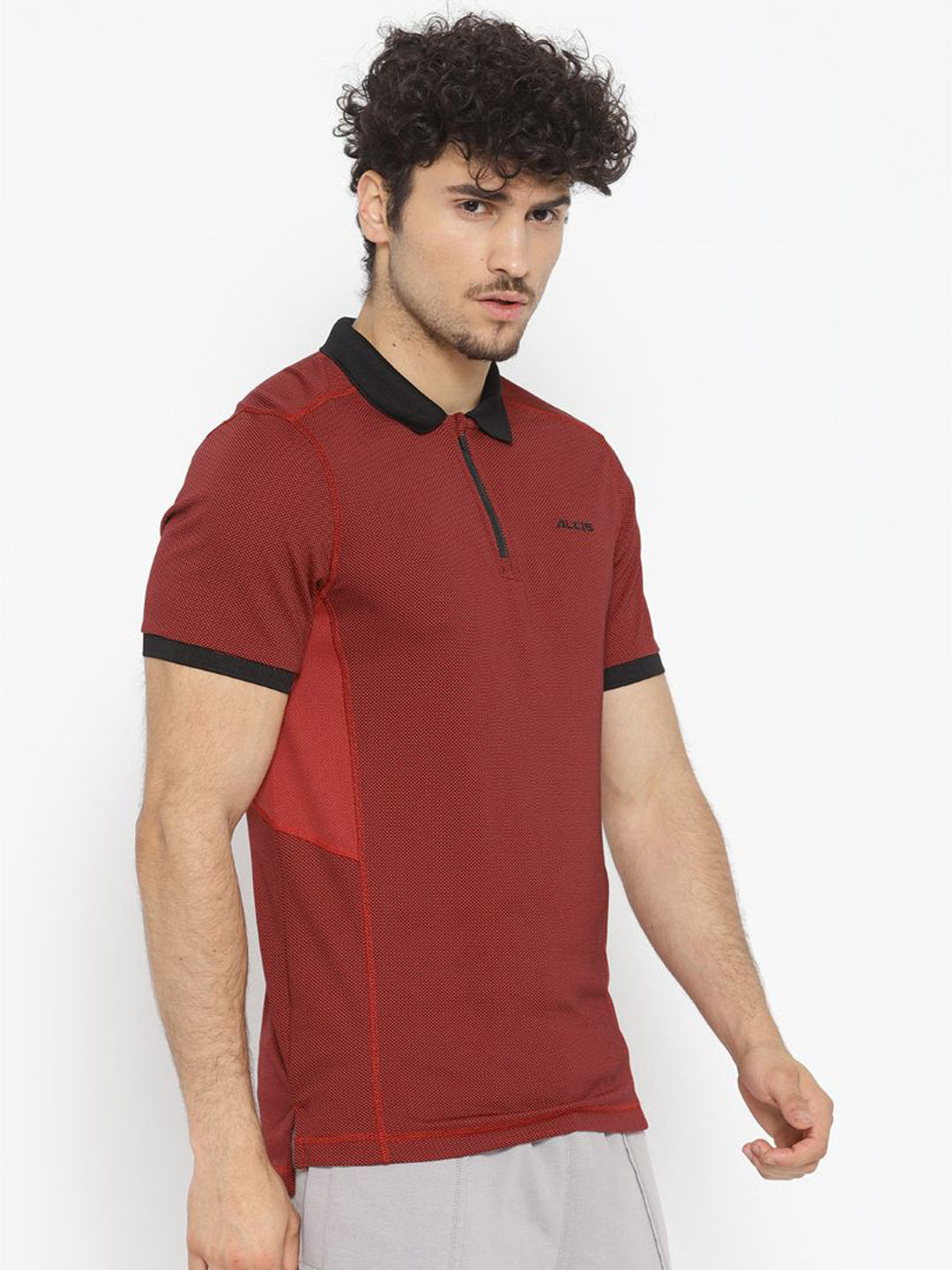 Alcis Men Maroon Self Design Polo Collar T-shirt