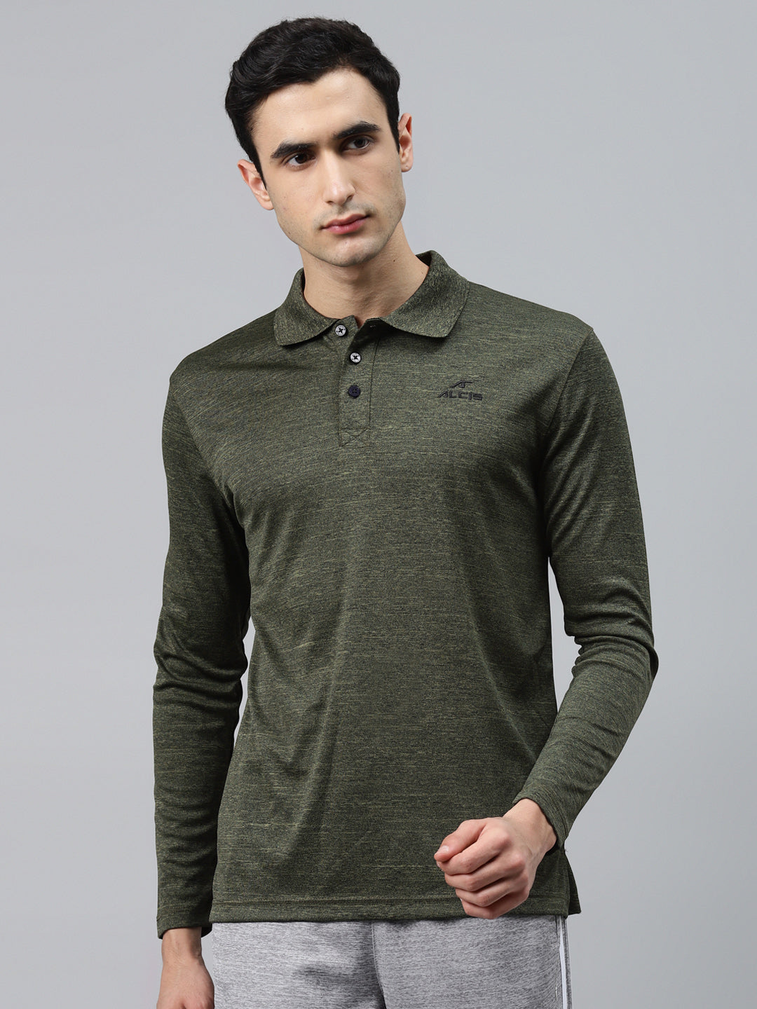 Alcis Men Olive Green Solid Rapid Dry Polo Collar Training T-shirt