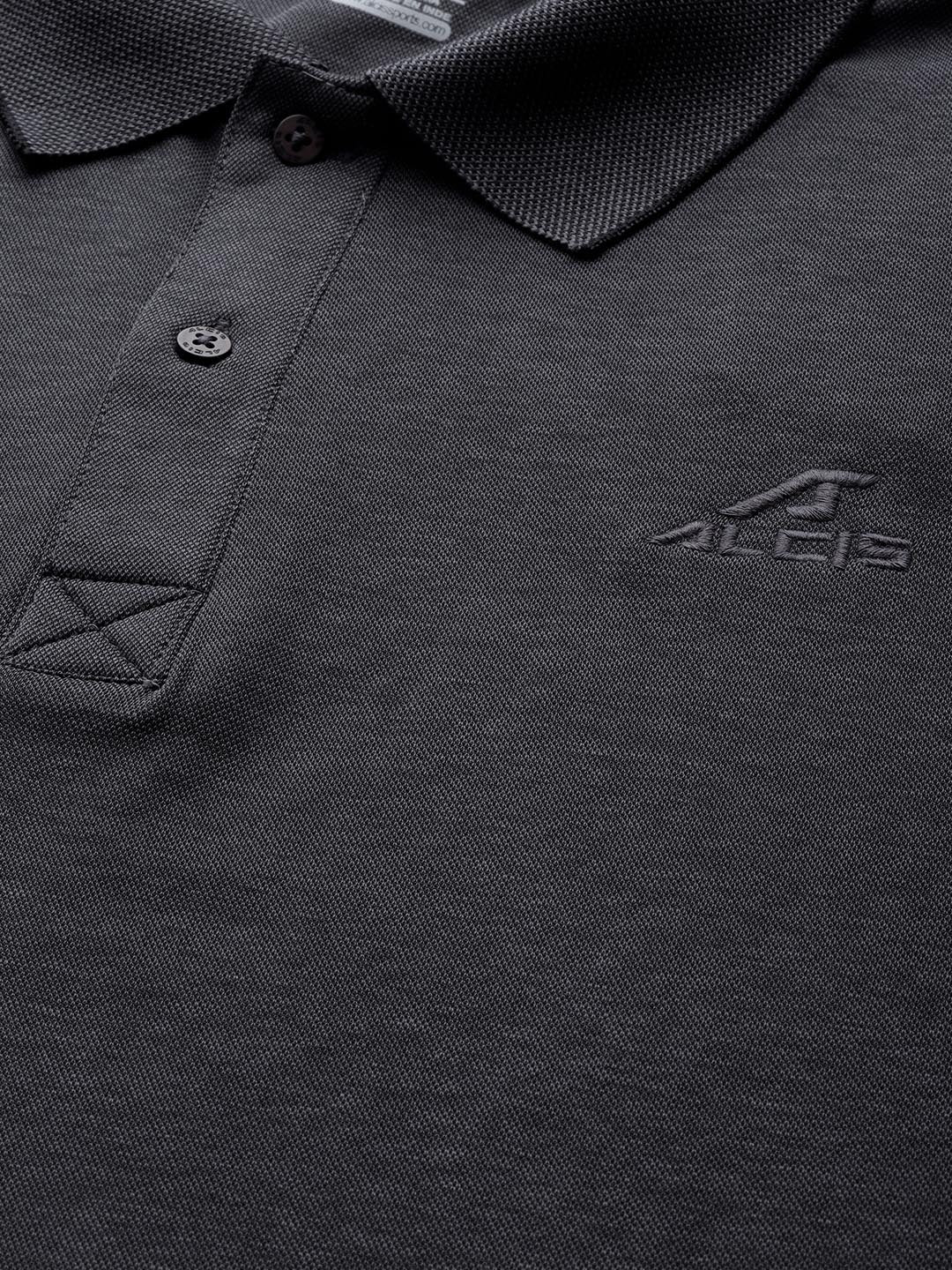 Alcis Men Charcoal Grey Solid Polo Collar T-shirt