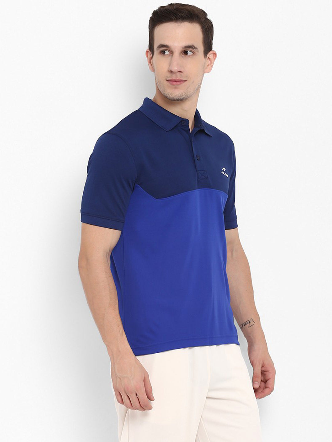 Alcis Men Navy Blue Colourblocked Dry Tech Slim Fit Polo Collar T-shirt