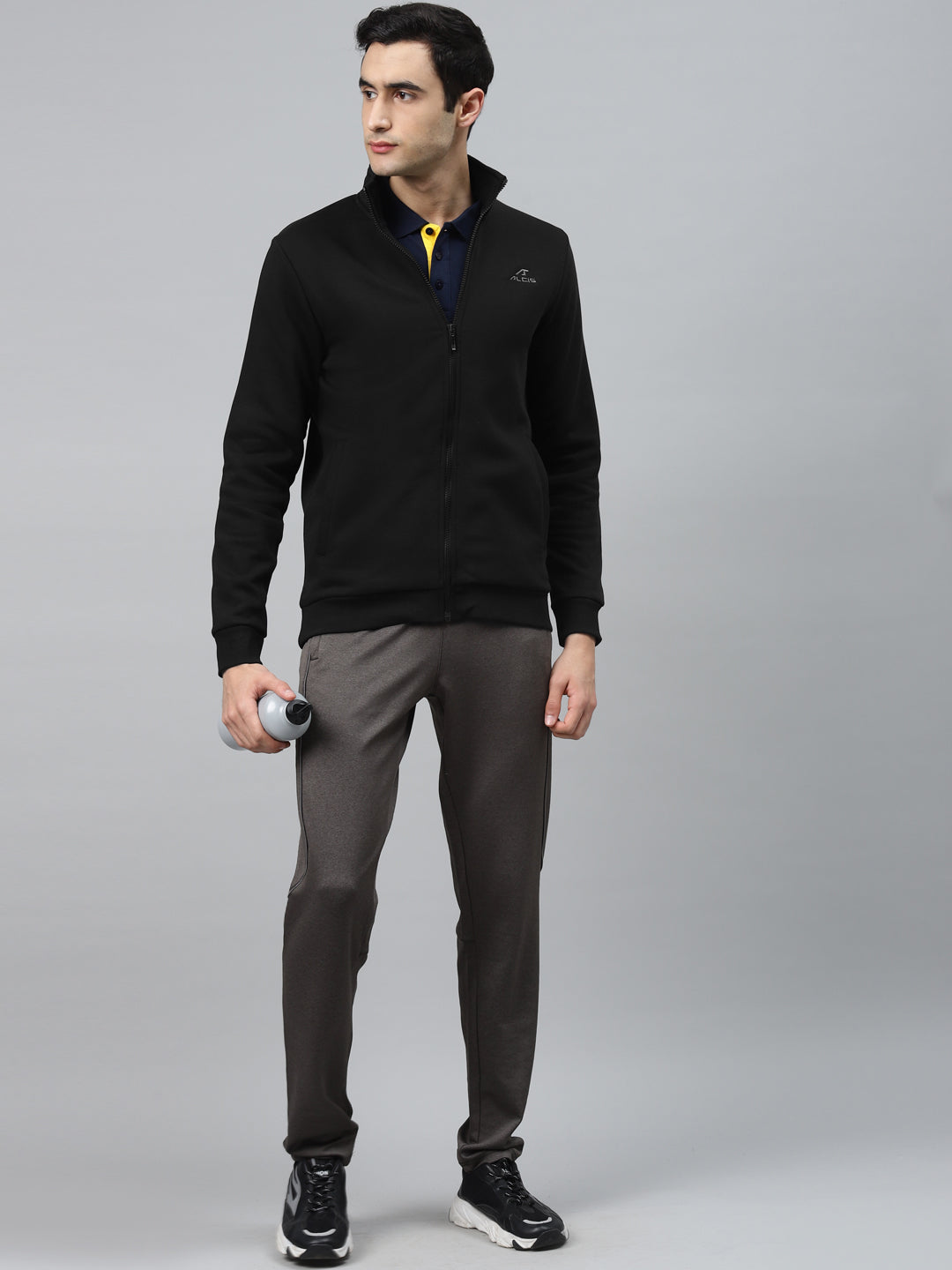 Alcis Men Black Solid Open-Front Sweatshirt