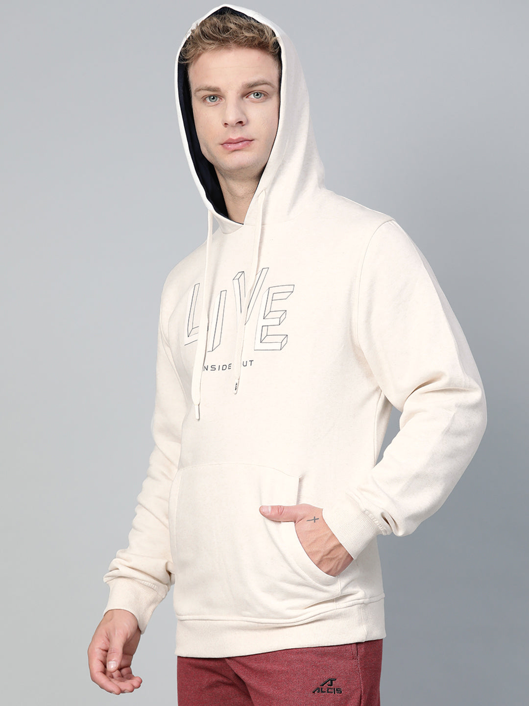 Alcis Men Off-White Printed Hooded Sweatshirt