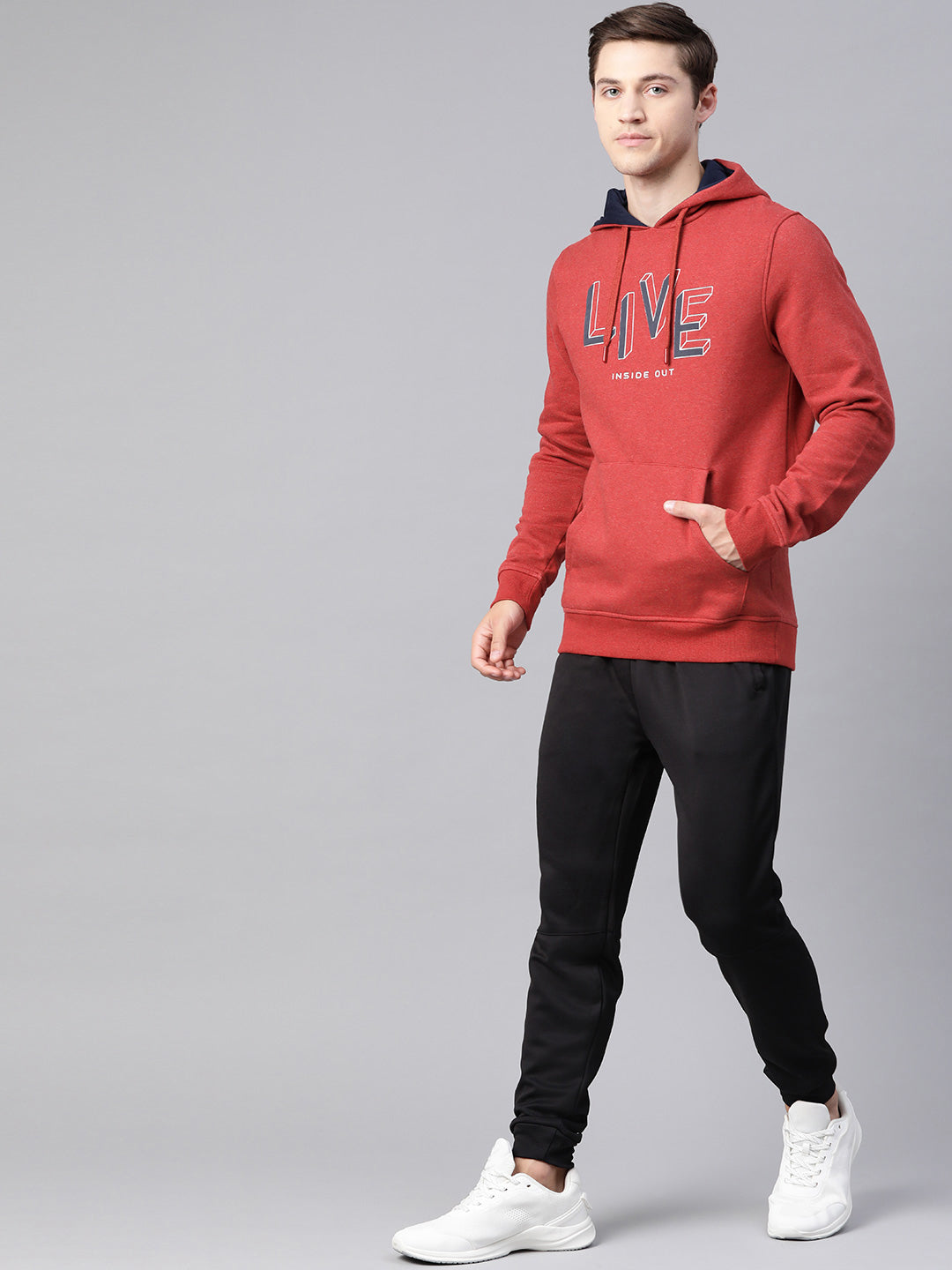 Alcis Men Red Solid Hooded Sweatshirt with Typography Printed Detail