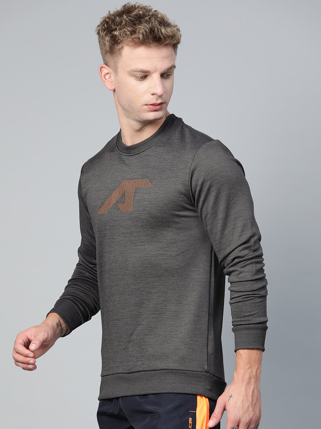 Alcis Men Charcoal Grey Brand Logo Print Sweatshirt