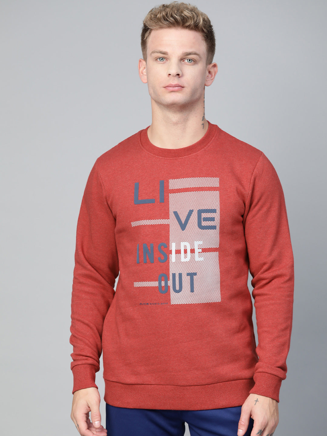 Alcis Men Rust Typography Printed Sweatshirt