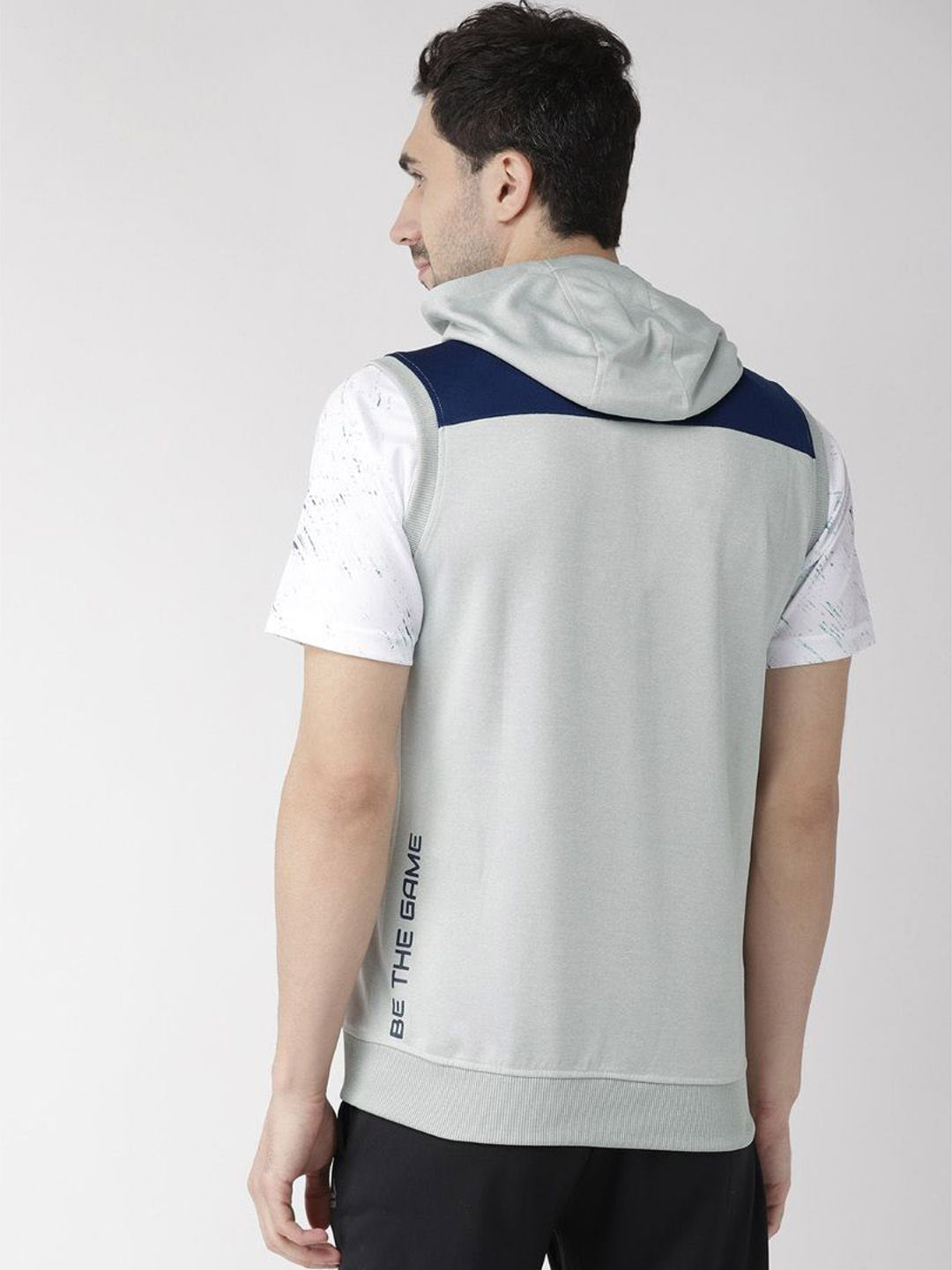 Alcis Men Grey Solid Sleeveless Hooded Sweatshirt