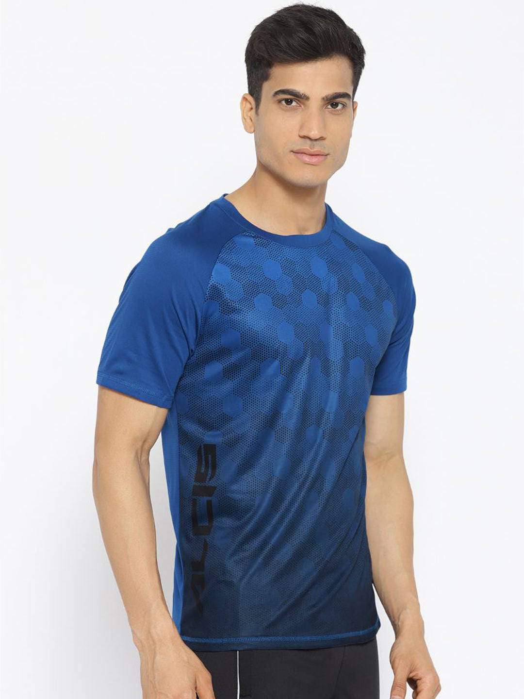 Alcis Men Blue Printed Round Neck Running T-shirt