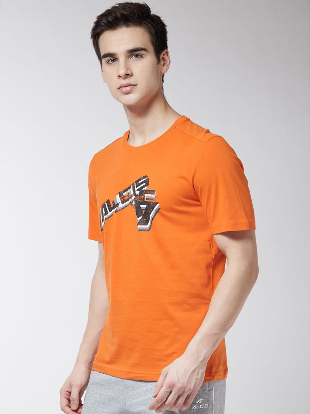 Alcis Men Orange Printed Round Neck Training T-shirt