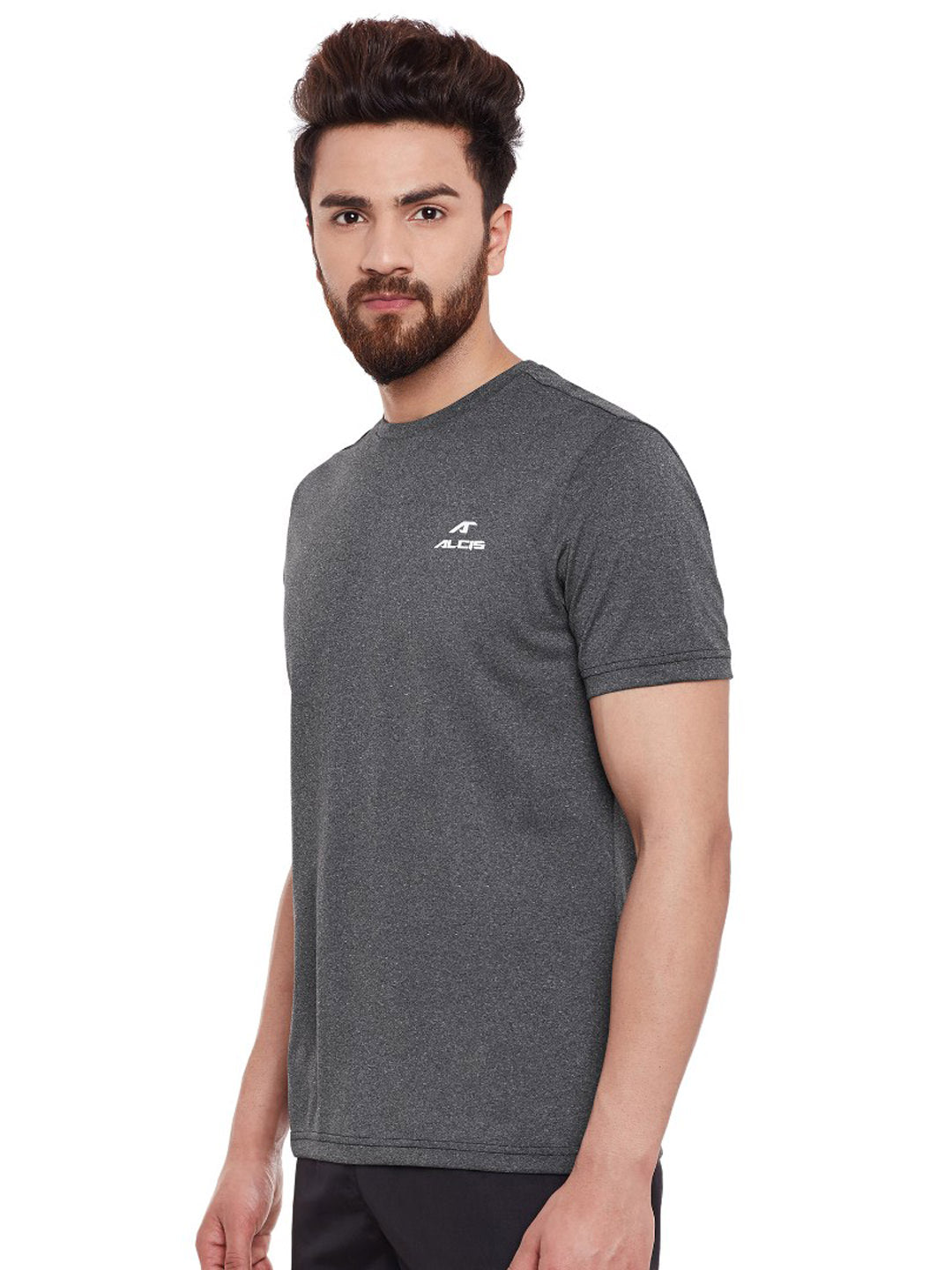 Alcis Men Grey Self-Design Round Neck T-shirt