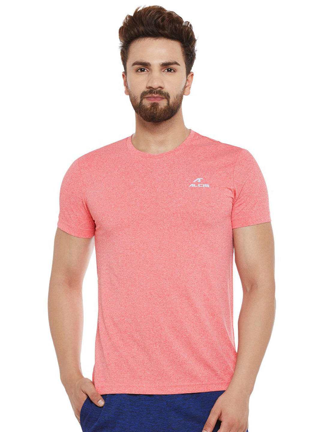 Alcis Men Coral Self-Design Round Neck T-shirt