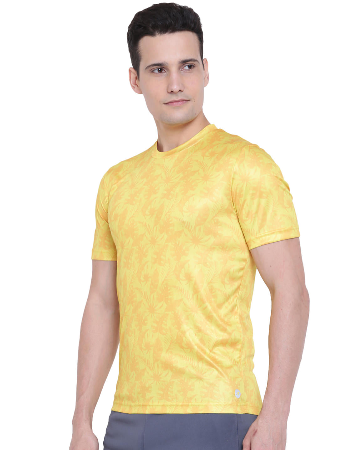 Alcis Men Self Design Yellow Tshirts